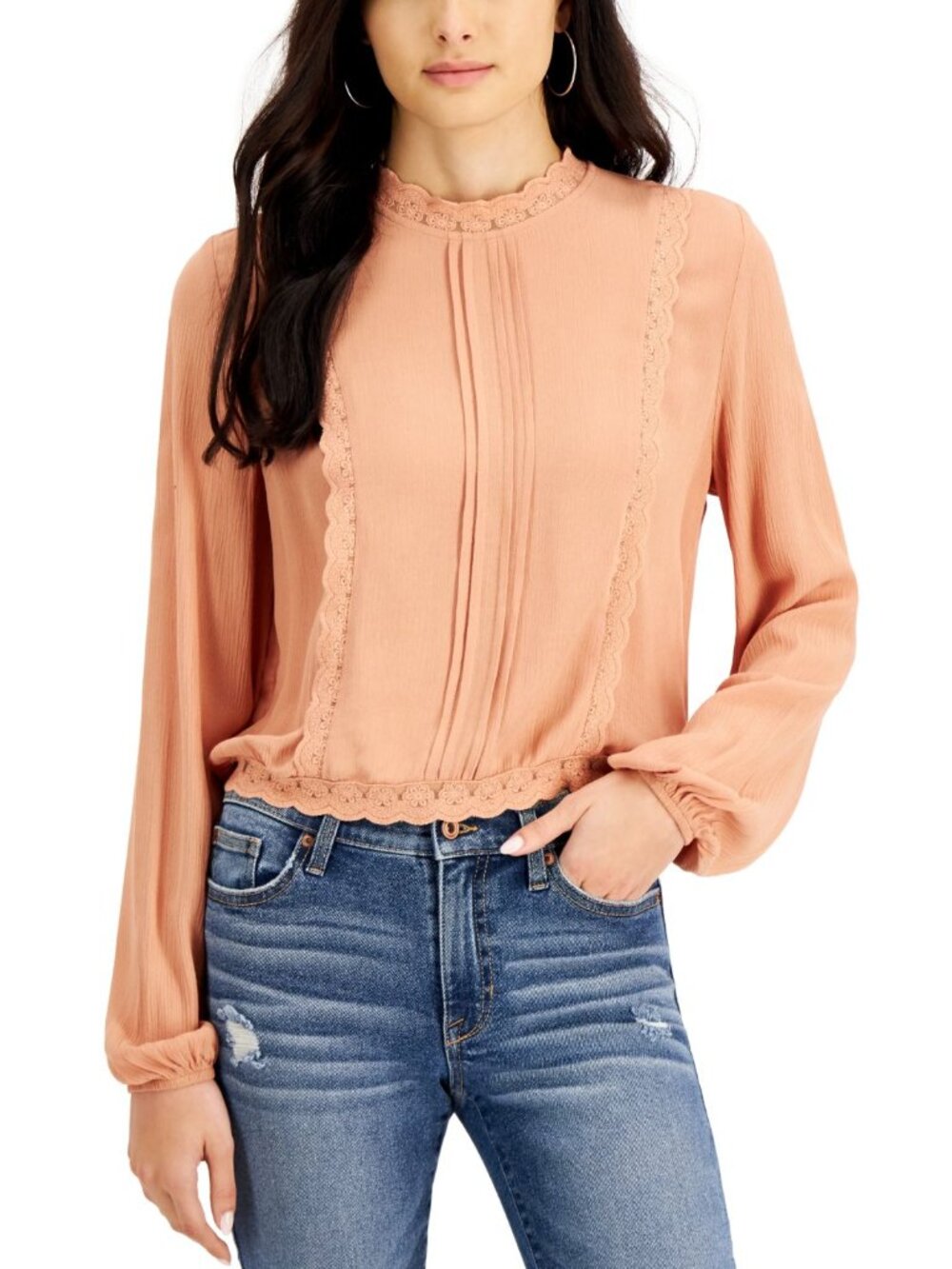 Self Esteem Juniors Pleated Lace-Trim Blouse